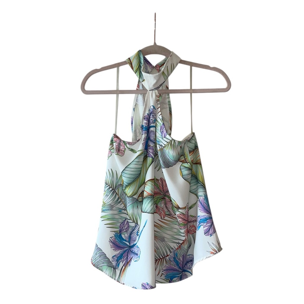 DO+BE Tropical Floral Halter Top White Multicolor Resort Print - Women’s Size L